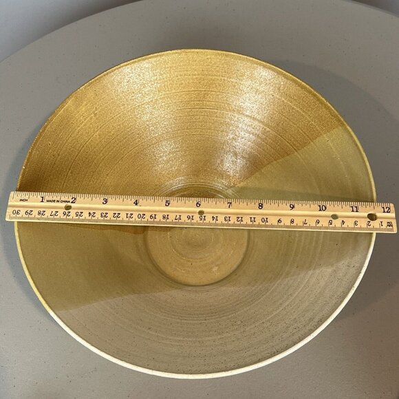 Speckled Brown and Tan Pottery Bowl 11.5" Diameter Rustic Handmade Stamped - Picture 13 of 15